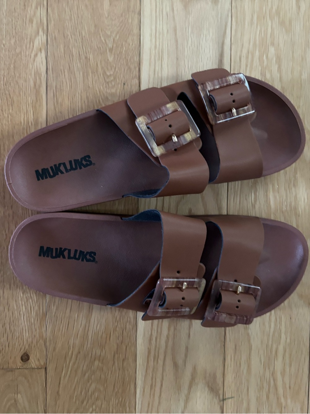 Muk Luks Brown Double Buckle Slide Sandals